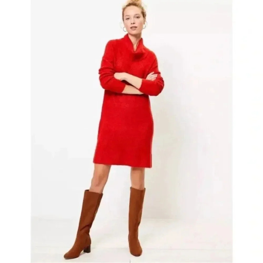 Ann Taylor LOFT Orange Cowl Neck Sweater Dress